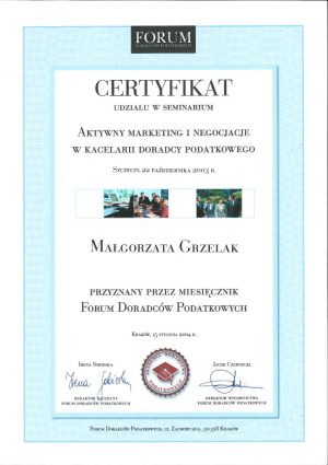 Certyfikat udziału w seminarium